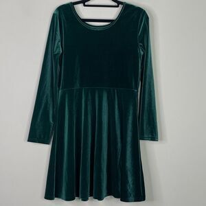 New The Children's Place Christmas Green Teen Girl Velvet Velour Dress Size 16